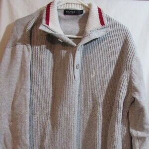 NAUTICA MEN'S SWEATER GRAY SIZE XXL COTTON COLLAR FALL WINTER RIBBED